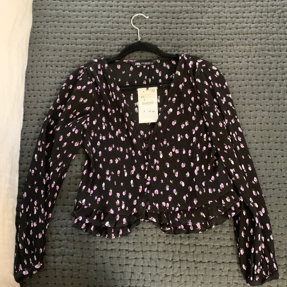 Zara floral ribbed top